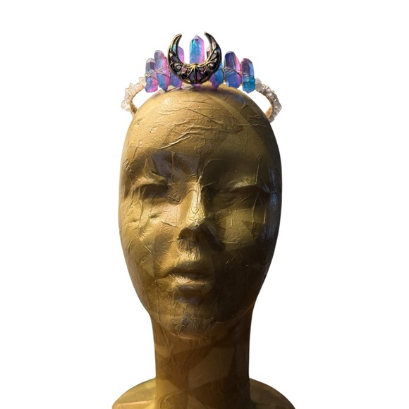 Accessories - Aura Quartz Crystal Moon Crown Headband Celestial Fairycore Ren Faire  Tiara